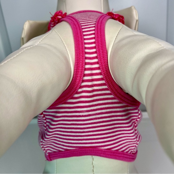 Pink Striped Dog Ruffle Shoulder Tank top - Picture 5 of 7